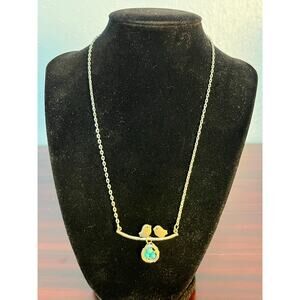 Love Birds on a Nest Pendant Necklace Silver tone 18"